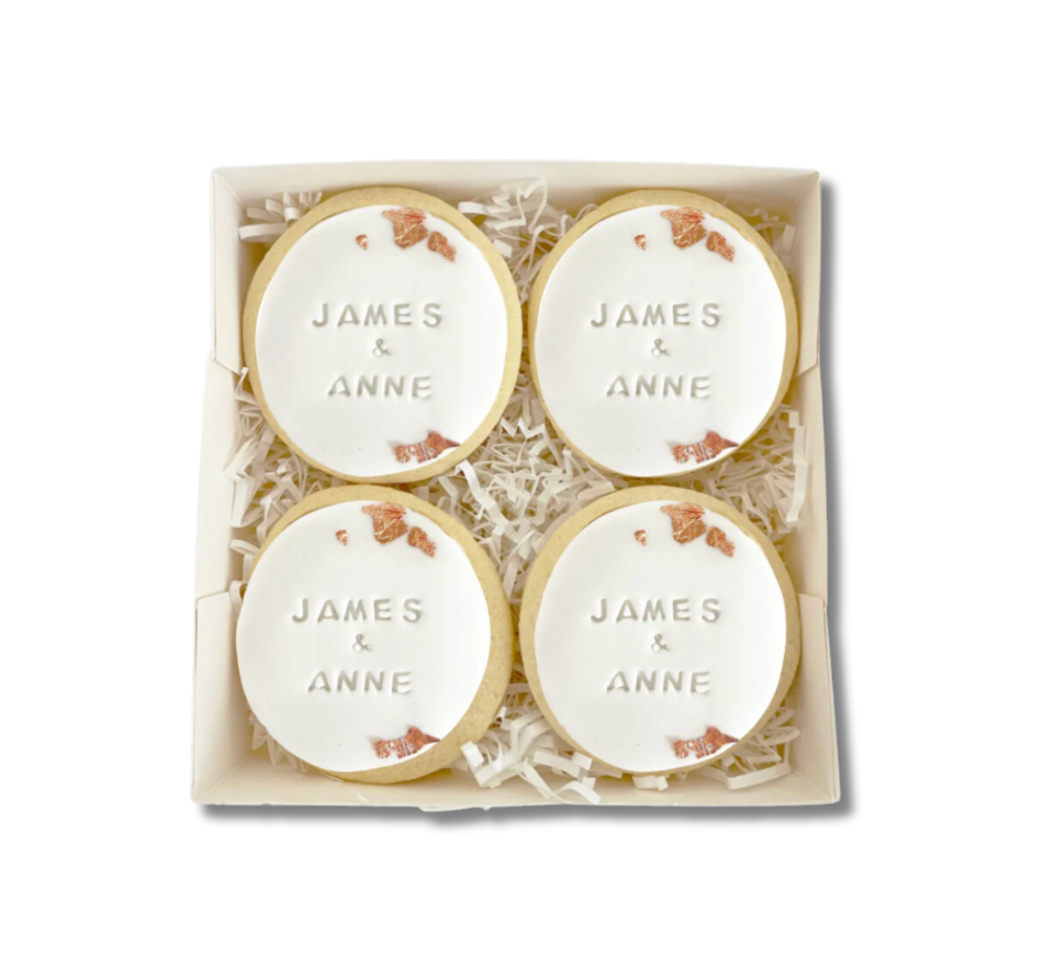 Order custom wedding cookies in Auckland – personalised, handcrafted treats perfect for wedding favours, dessert tables & engagement parties. NZ-wide delivery