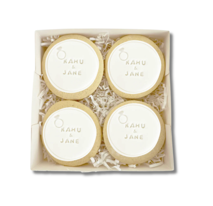 Order custom wedding cookies in Auckland – personalised, handcrafted treats perfect for wedding favours, dessert tables & engagement parties. NZ-wide delivery
