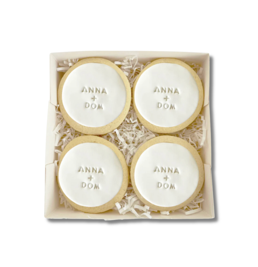 Order custom wedding cookies in Auckland – personalised, handcrafted treats perfect for wedding favours, dessert tables & engagement parties. NZ-wide delivery